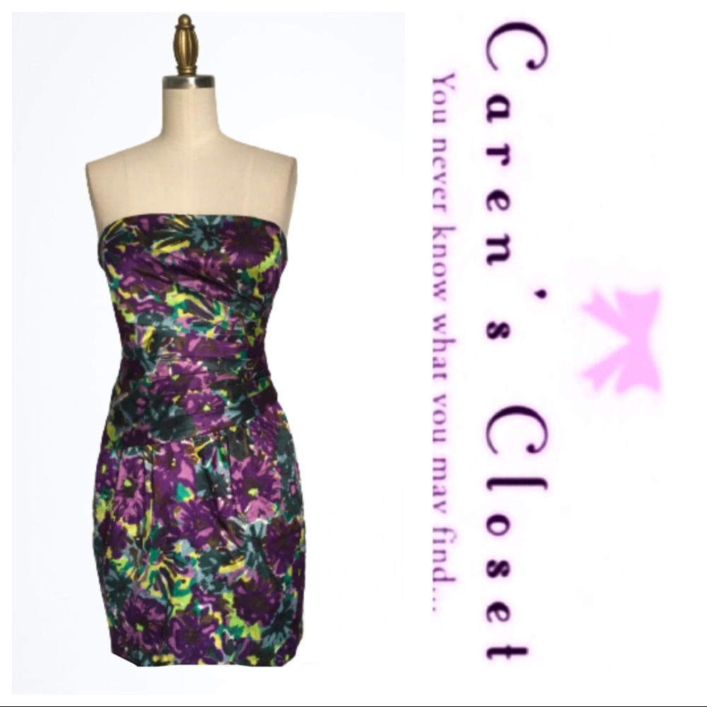 BCBGMaxazria Purple Floral Strapless Mini Dress - Picture 3 of 9